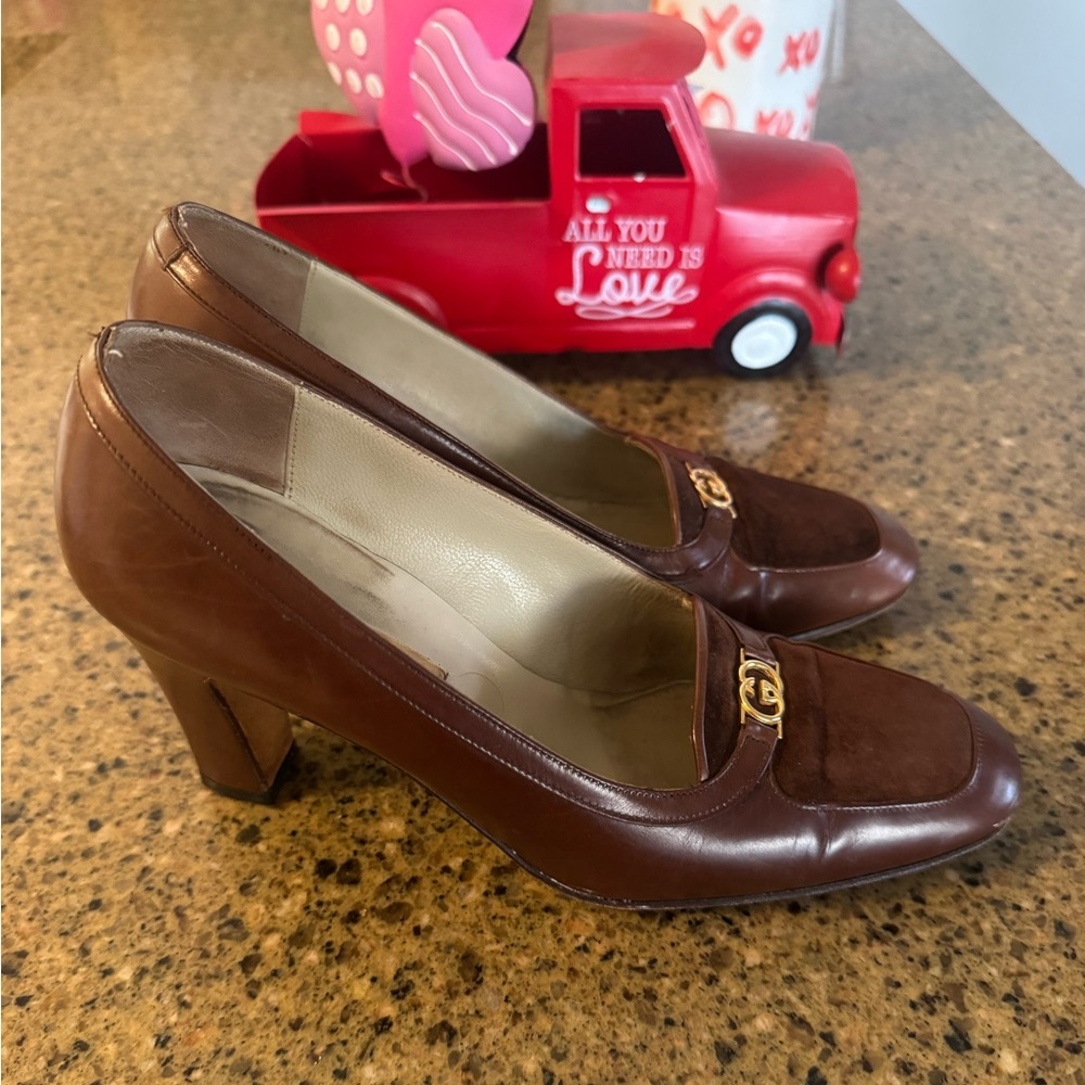 Gucci Vintage Brown Leather and Suede Loafers - Picture 4 of 6
